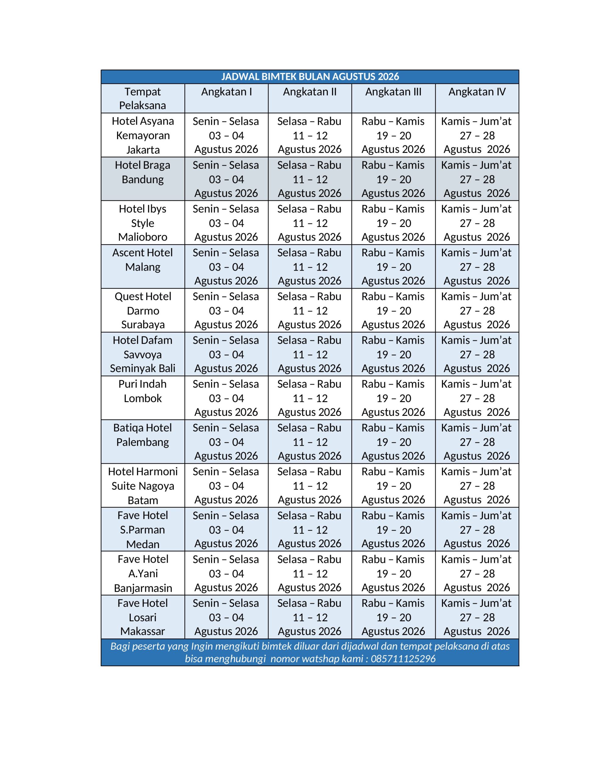 Jadwal bimtek bulan agustus