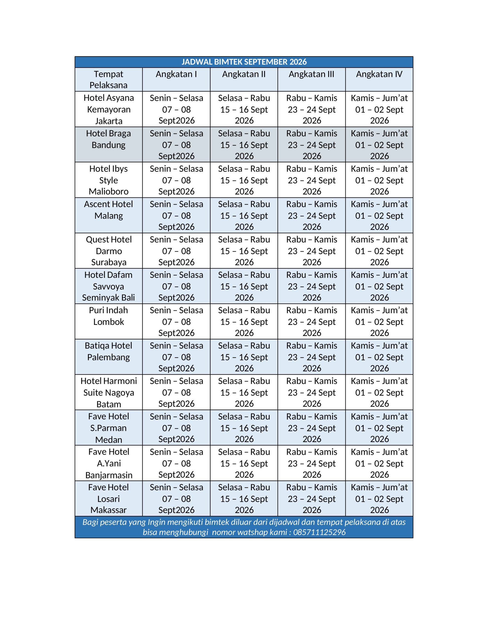 Jadwal Bimtek Bulan Juli