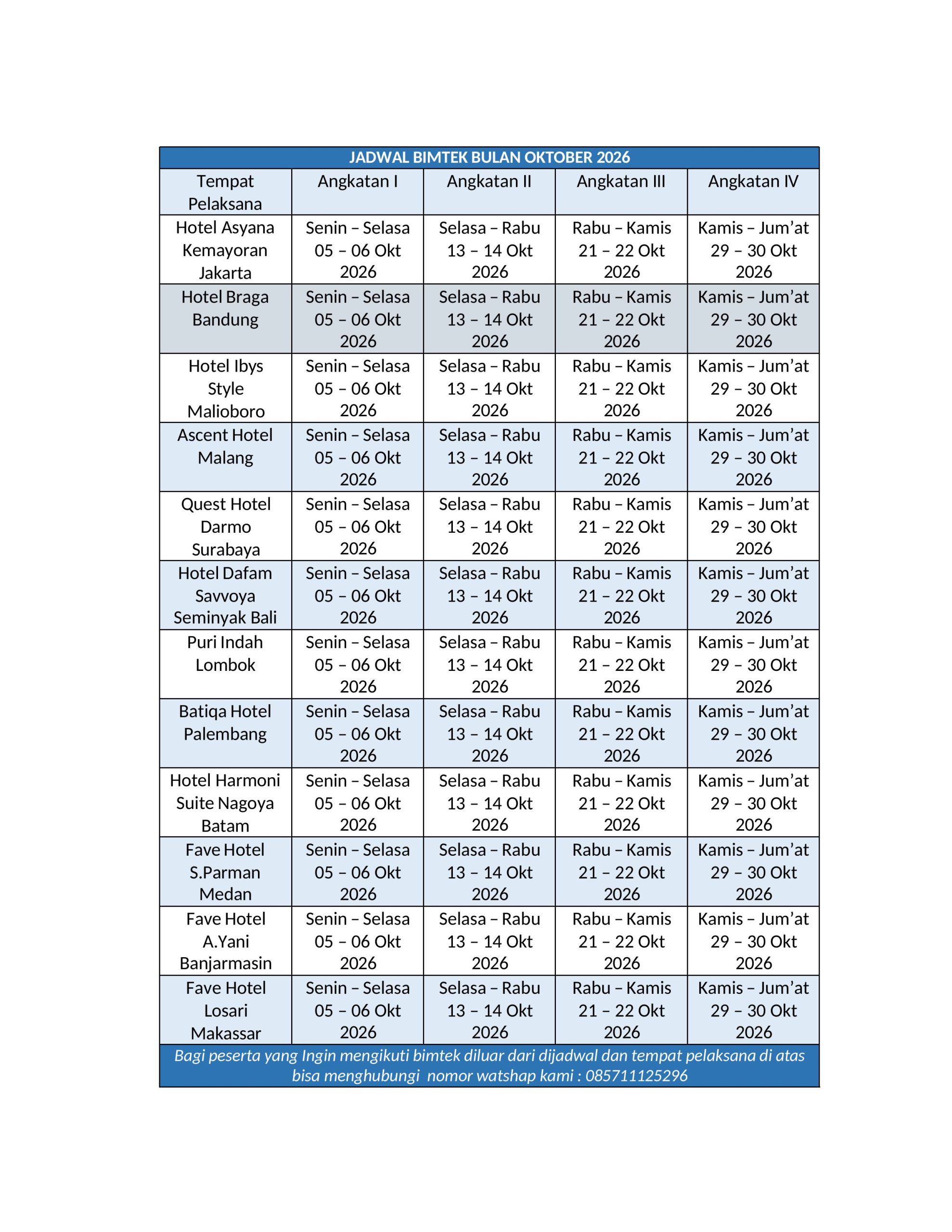 Jadwal Bimtek Bulan Juli
