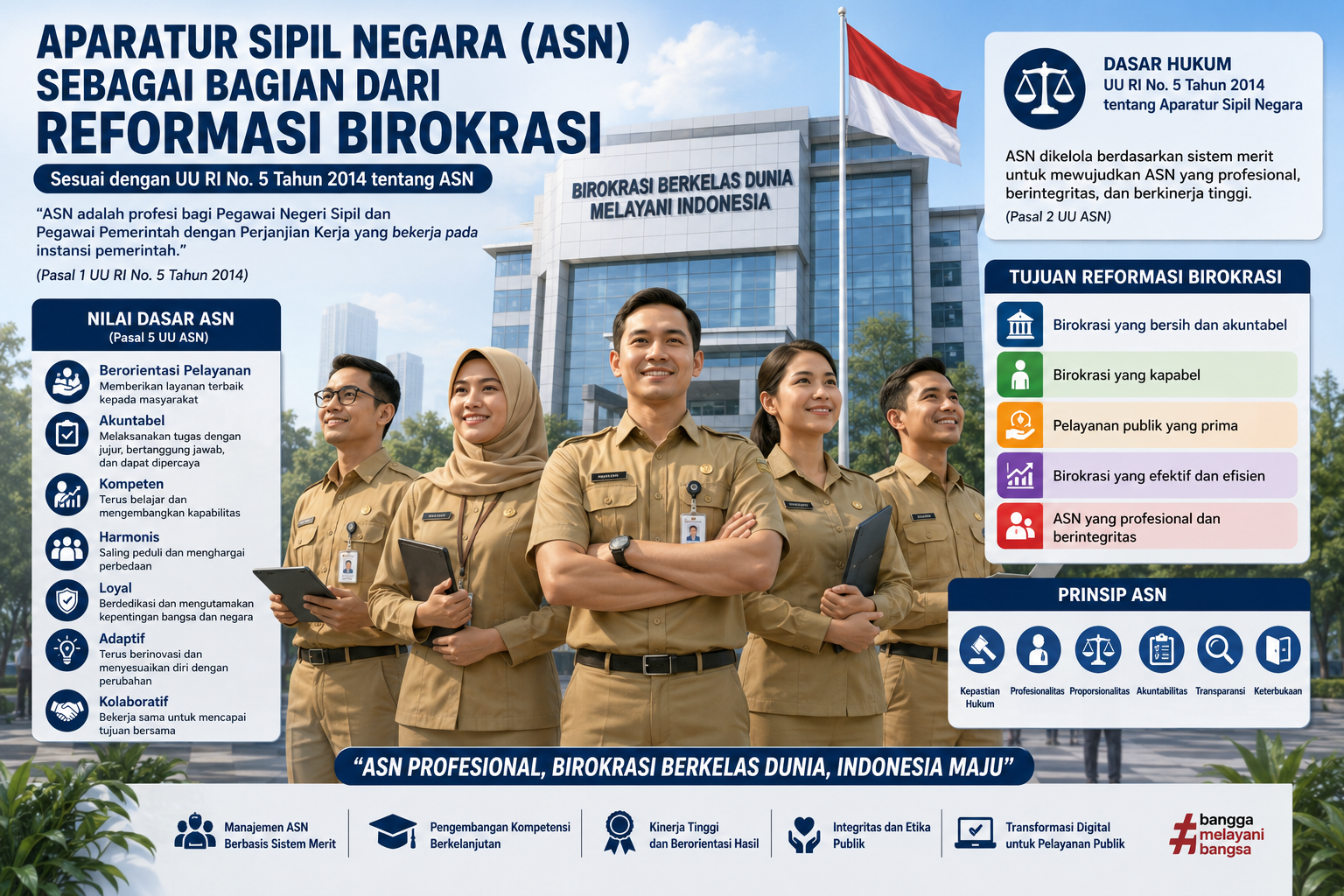 banner Aparatur Sipil Negara (ASN) sebagai Bagian dari Reformasi Birokrasi Sesuai dengan UU RI No. 5 Tahun 2014